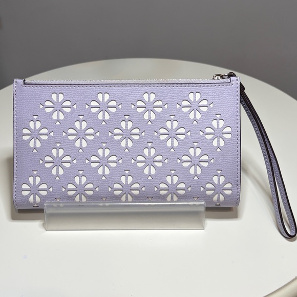 Kate Spade Sylvia Lilac Perforated Flower Large Continental Wristlet NWOT $158